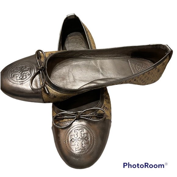 Tory Burch Verbena Ballet Flat Silver Patent Toe -Chanel Style  Size 10 - Picture 2 of 8